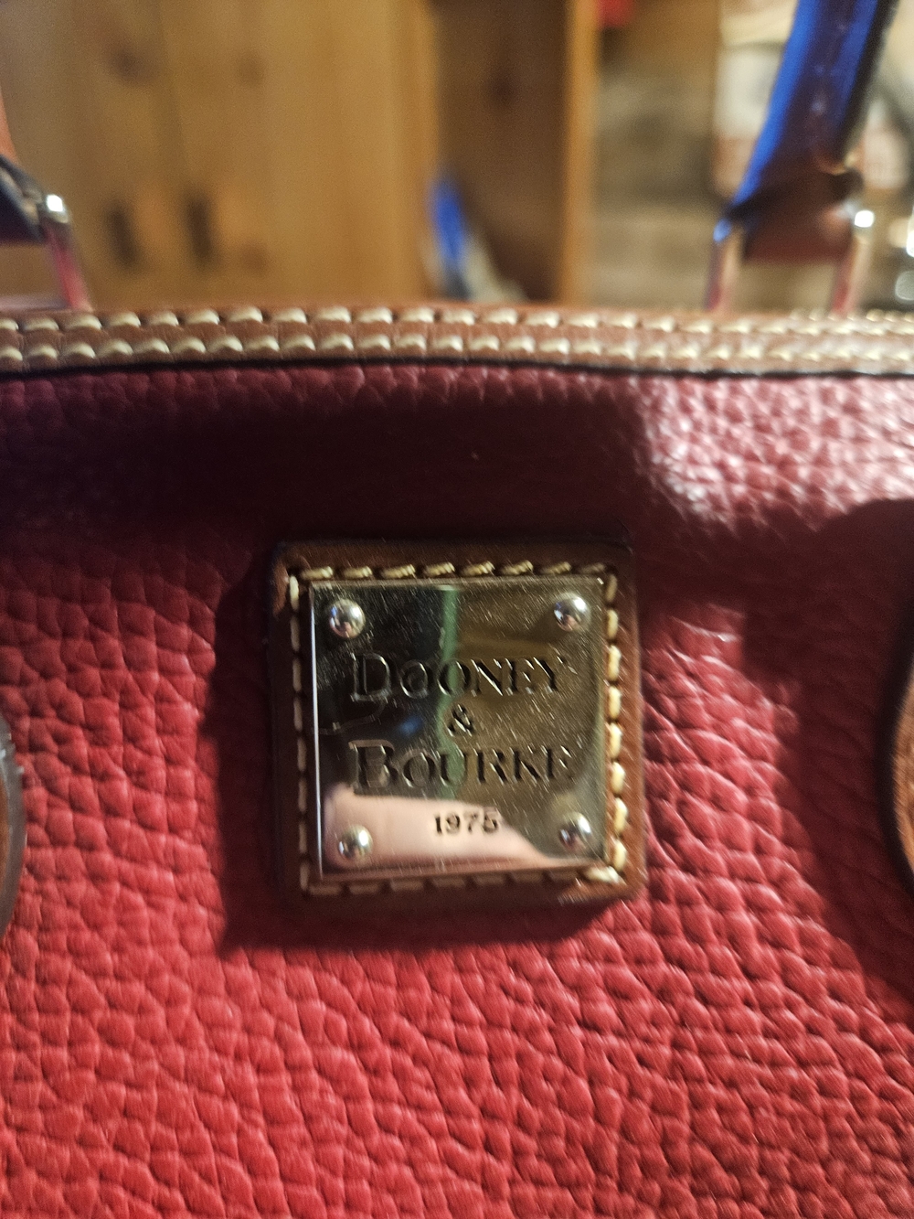 Dooney & Bourke Red Pebbled Grain Trudy  Leather Satchel with Brown Trim - Picture 6 of 6